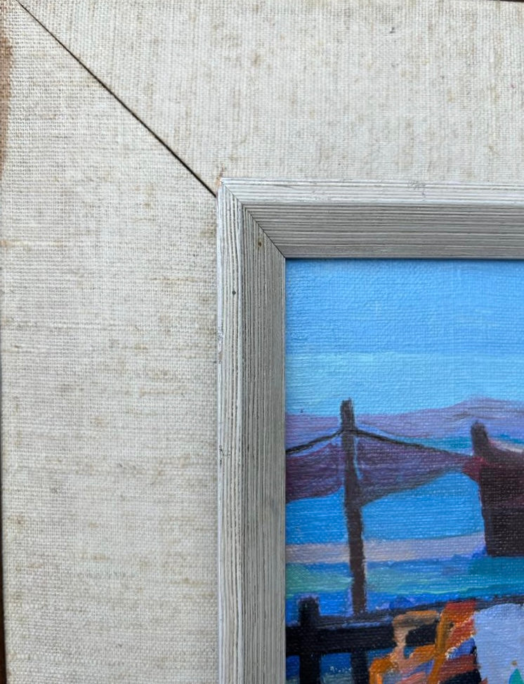 Blue Beach. Original, affordable, vintage art. Frame