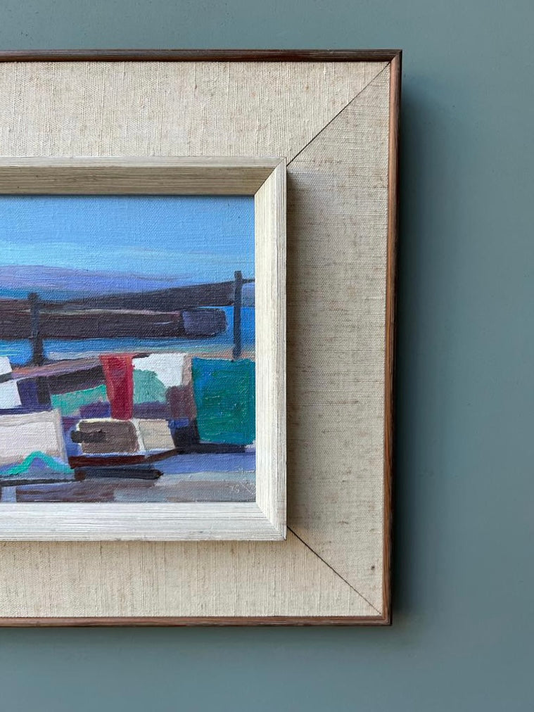 Blue Beach. Original, affordable, vintage art. Right zoom.